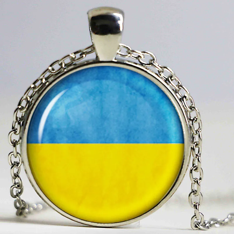 

Handmade Jewelry Retro DIY Necklace Photo Ukraine Flag Glass Dome Pendant Silver & Bronze Chain Necklaces