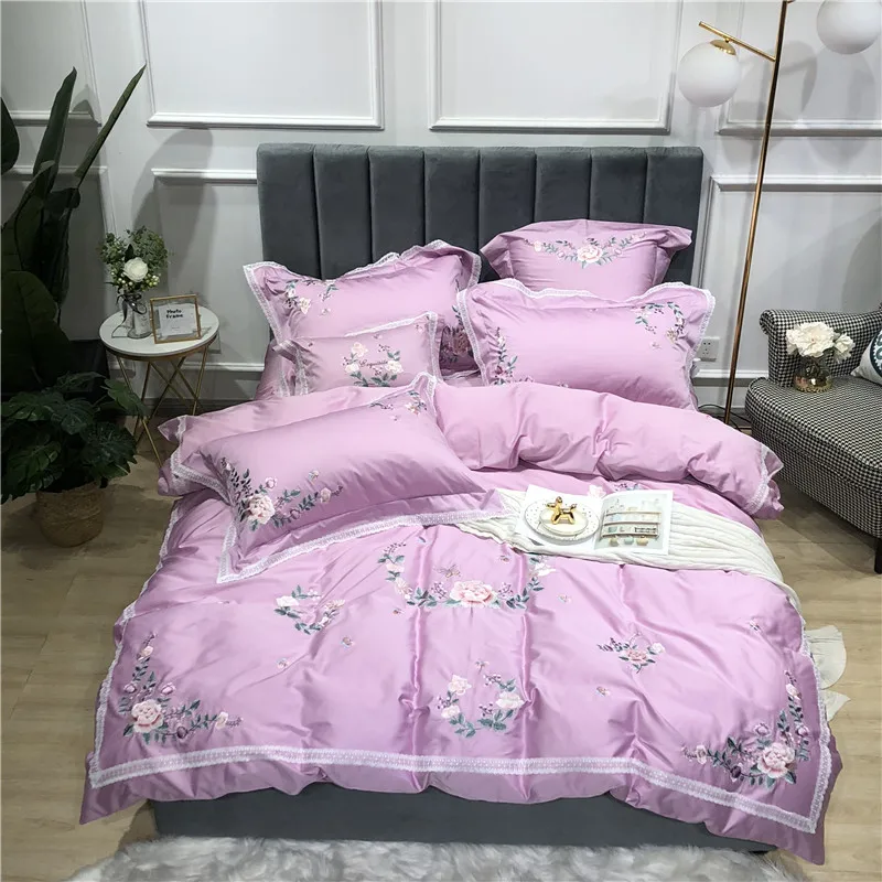 Little Daisy embroidery Bedding Sets girls Beddingset egyptian cotton Bed Linen Duvet Cover Bed Sheet Pillowcase/bed Sets 4/7pcs - Цвет: 13