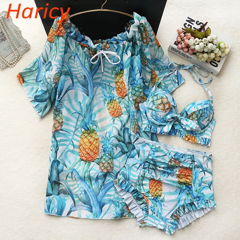

Blue Pineapple Bikini 2018 Swimwear Women Ruffle Swimsuit Bathing Suit Sexy Halter Bikinis Set Push Up Swim Wear Swim Suit