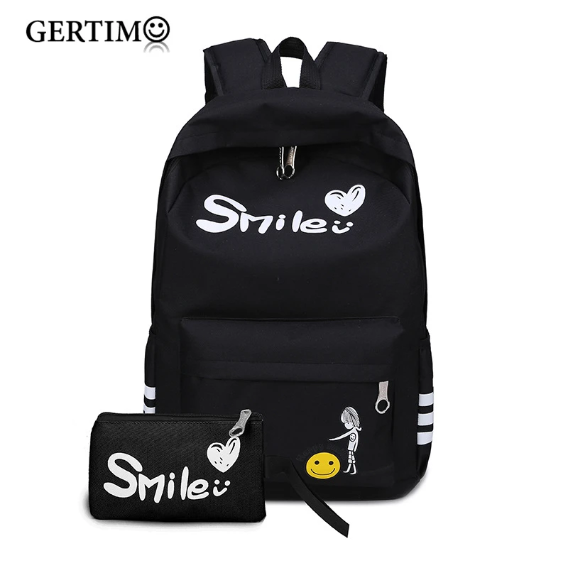 

2Pcs/set School Knapsack Bag Smile Printing for Teenage Girls School Backpack Quality Women Backpack Mochila;escuela mochilas