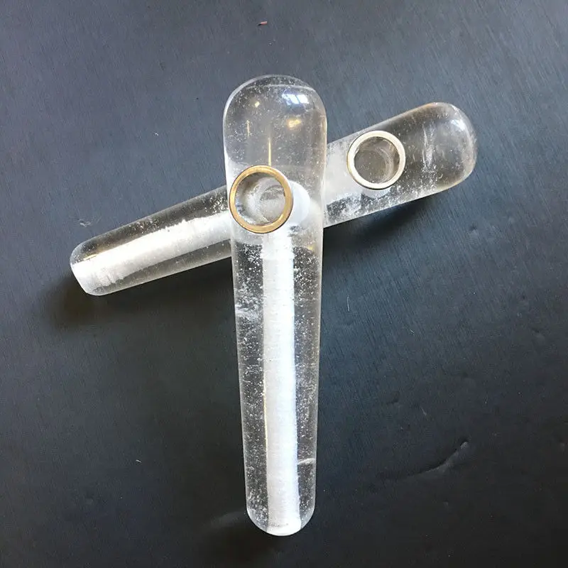 2pcs Drop shipping Natural Clear Crystal Quartz Smoking Pipes White quartz Massage Stick Pipe