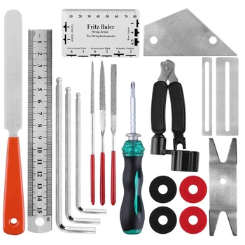 

TOP!-Guitar Repair Tools 20Pcs Guitar Tool with String Organizer Guitar Winder String Cutter String Action Ruler Gauge Fingere