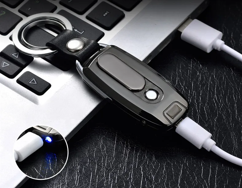Новая Металлическая USB Зажигалка перезаряжаемая Электронная зажигалка брелок сигарета турбо Зажигалка Кожаная цепочка для ключей сигара Palsma