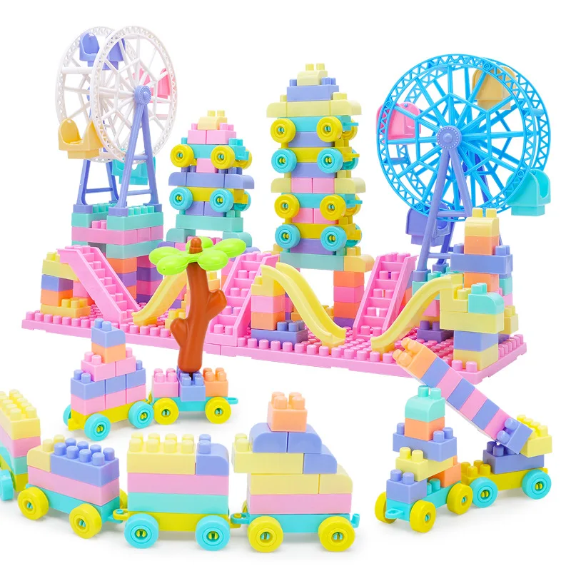 

New Pink DIY Building Blocks Large Size Bricks Ferris Wheel Set DIY Educational Toys For Kids Gift
