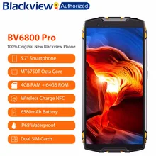 Blackview BV6800 Pro 5," смартфон IP68 Водонепроницаемый MT6750T Восьмиядерный 4 Гб+ 64 Гб 6580 мАч аккумулятор Беспроводная зарядка NFC сотовый телефон