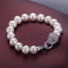 Unique pulsera perlas de agua dulce y del leopardo del corchete 9 – 10 mm Natural blanco perla pulseras de marca envío gratis