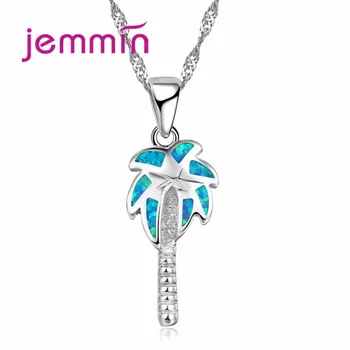 

Brand Woman Necklace Jewellery Coconut Tree Design Blue Fire Opal 925 Sterling Silver Pendant Necklaces For Female Party