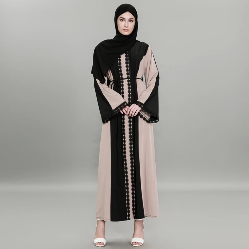 Muslim Embroidery Abaya Lace Cardigan Maxi Dress Long Robes Tunic