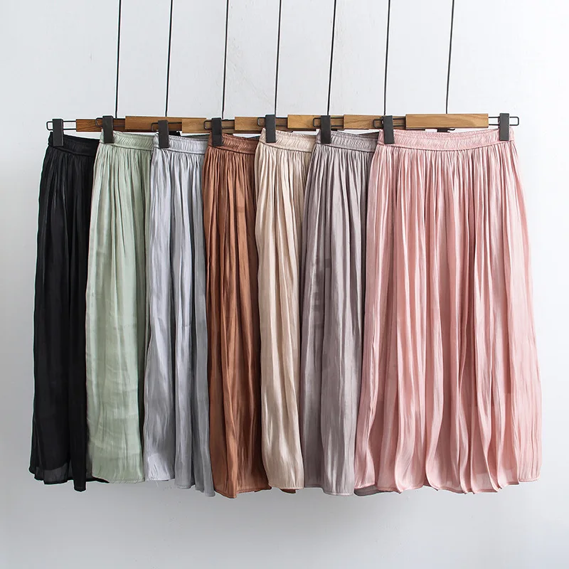 Летняя новая женская юбка Корейская имитация шелка яркий шелк нерегулярная Фея тонкая полудлина плиссированная шифоновая юбка AY929