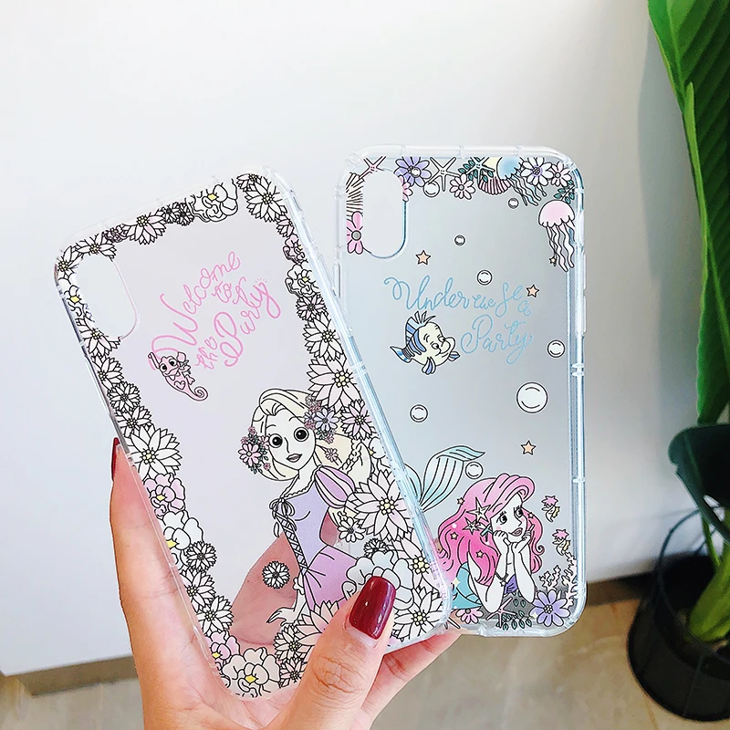 

For iPhone XR Cute jasmine princess air float phone Cases For iphone X XS XS Max Ariel princess soft cover For iphone 6 7 8plus