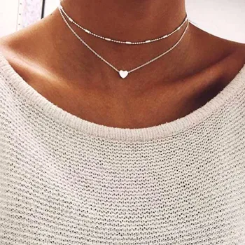 

2018 Simple Love Heart Choker Necklace For Women Multi Layer Chocker Necklaces & Pendant Collares Mujer collier femme Gift