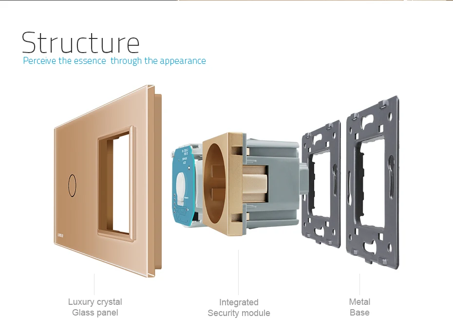 Livolo ЕС Стандартный сенсорный выключатель, Золотая Хрустальная стеклянная панель, AC 220~ 250 В 16А настенная розетка с выключателем света, VL-C701-13/VL-C7C1EU-13