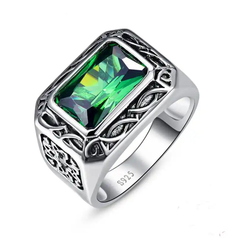 Emerald Ring Sterling Silver Emerald Jewelry Gift for Husband Handmade Silver Ring Gift Emerald Ring Men 925 Silver Emerald Ring