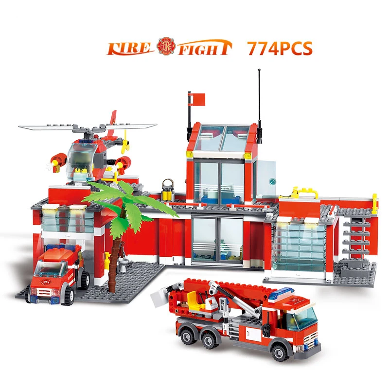 Online 8051 Fire Station Model Blocks Compatible LegoINGlys City Building Blocks Plastic DIY Bricks Educational Toys For Children Gift