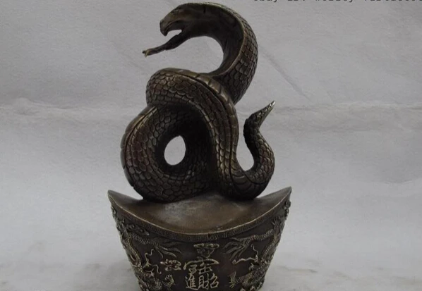 

Fast shipping USPS to USA S3238 8 Chinese fengshui Bronze Copper five way mammon gold ingot snake wealth Statue