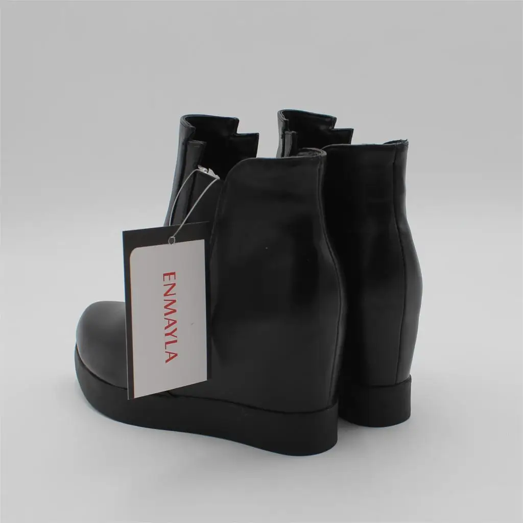 ENMAYLA/ г. Модные кожаные ботинки с круглым носком из натуральной кожи классическая женская обувь на танкетке зимние ботинки на молнии женская обувь 34-40
