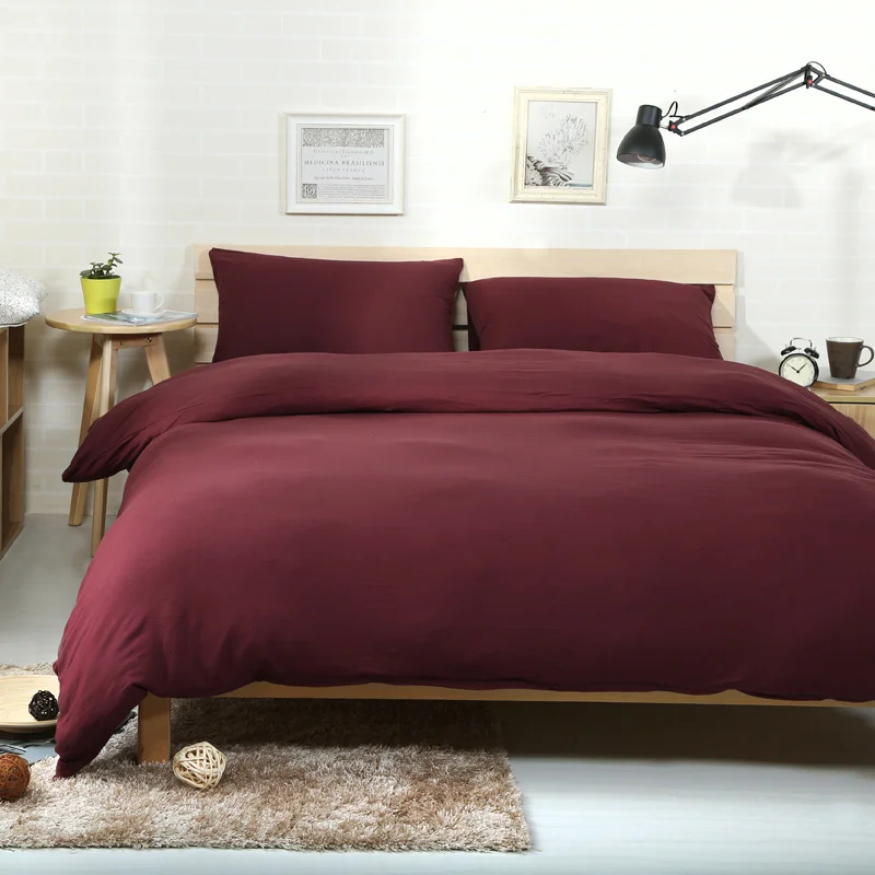 4pcs 100 Cotton Jersey Knitted Fabric Luxury Bedroom Set Dark Red