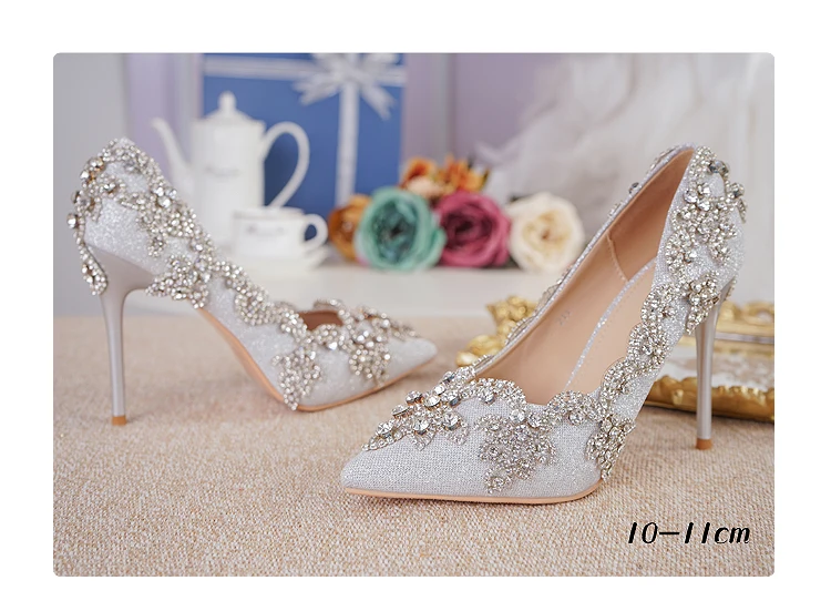 Women Shoes High Heels Wedding Thin Heels White Diamond Glittering Evening Dress Shoe Bride Shoes Crystal Pumps For Party