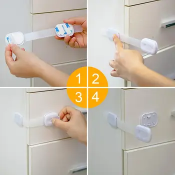 

(9 PCS) Baby Safety Locks Adjustable Safety Locks Length & 3M Adhesive Sturdy Cabinet Lock for Drawers, Appliances,Furnitu