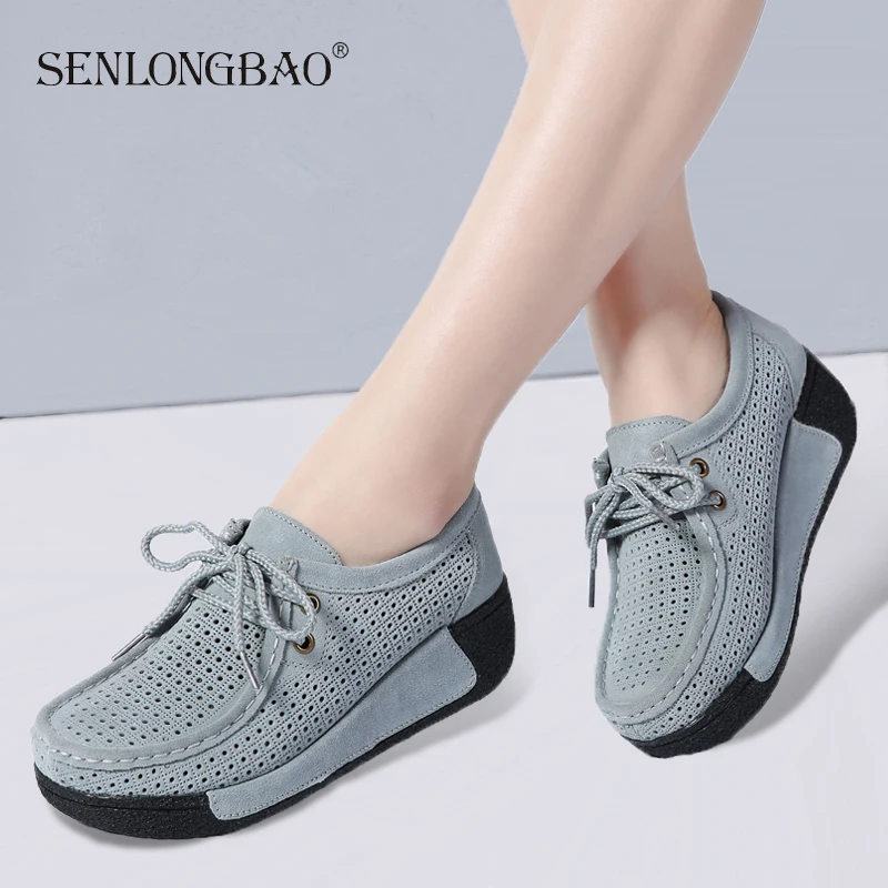 

Brand New Summer Creeper cutouts lace up casual shoes Women Suede Leather flats Women Platform Sneakers Woman Moccasins Shoes