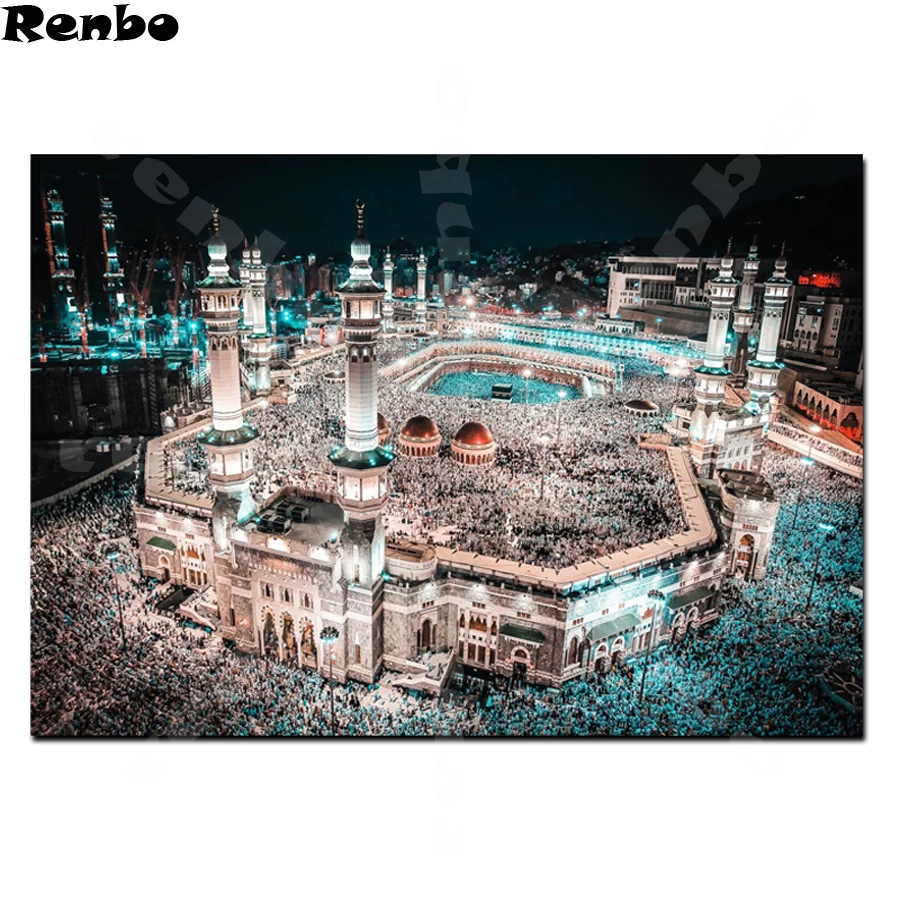 

5D DIY Diamond Painting Islamic Mosque Night Landscape Diamond Embroidery Cross Stitch Kits Square Diamond Mosaic Decor A131