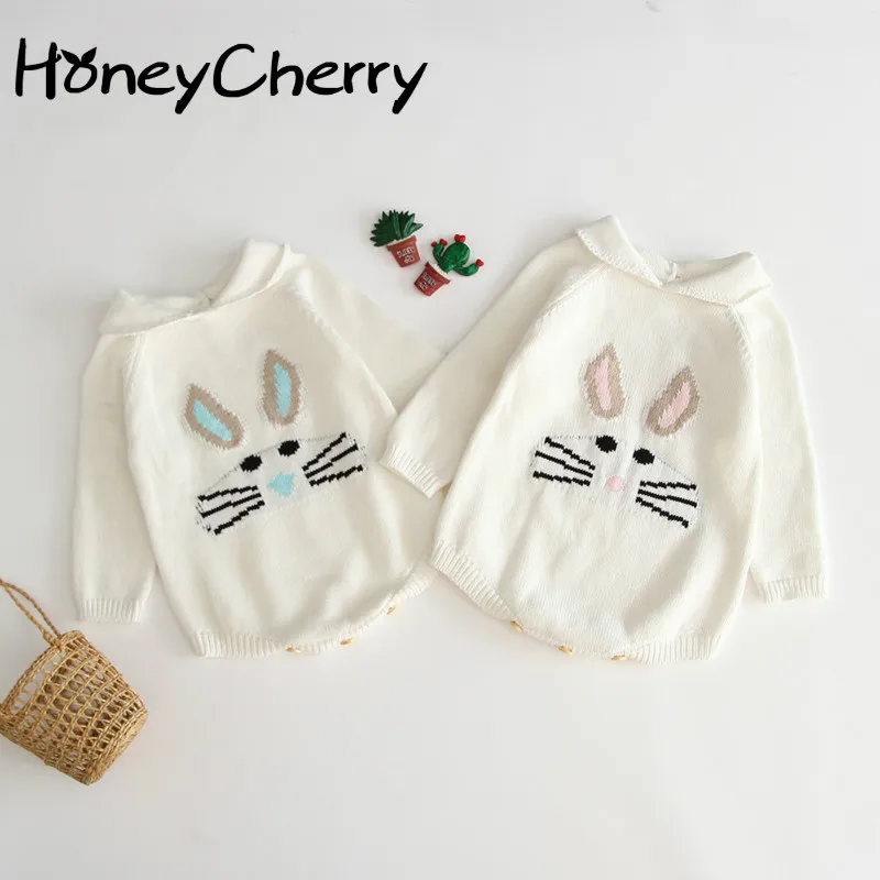 

Autumn Baby Girl Bodysuits Knitted Jumpsuit Girl Baby Cute Rabbit Crawl Baby Cotton Butt-coat Baby Girl Clothes