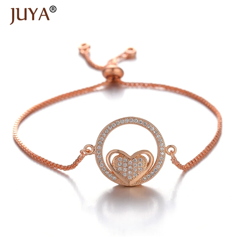 Pulseras mujer moda 2019 медь циркон горный хрусталь Перфорированный Круглый сердце