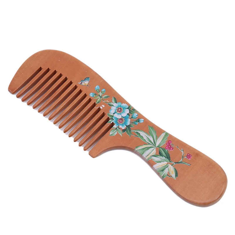 1PC Peach Wood Hairbrush Ventilation Comb For Salon Family Use Hairdressing Beauty anti-static Massage Scalp Comb - Цвет: love flower