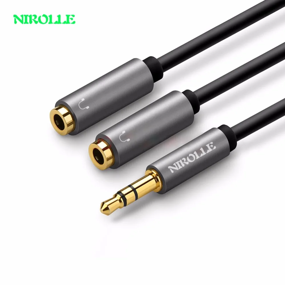 Goedkoop NIROLLE Hoofdtelefoon Splitter Audio Kabel 3.5mm Male naar 2 Vrouwelijke Jack 3.5mm Splitter Adapter Aux Kabel voor iPhone samsung MP3 Playe