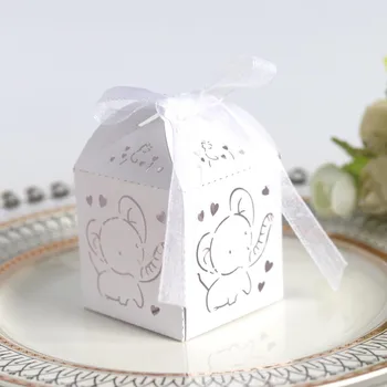 

50pcs Elephant Laser Cut Hollow Favors Wedding Carriage Baby Shower Favors Gifts Candy Boxes Dragees Carton Cookie Box Supplies