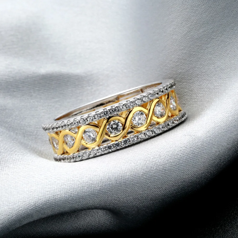 Обручальное кольцо с драгоценным камнем, 925 пробы, серебряное, золотое, имитирующее бриллианты