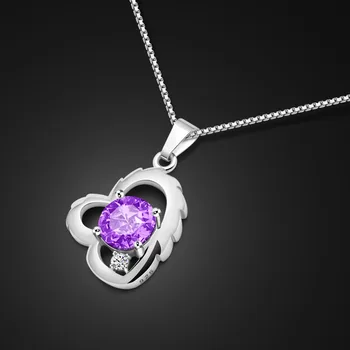 

New Girl 925 Silver Necklace Elegant Purple Zircon Pendant Necklace Solid Silver Box Chain 46cm Size Birthday Gift Free shipping
