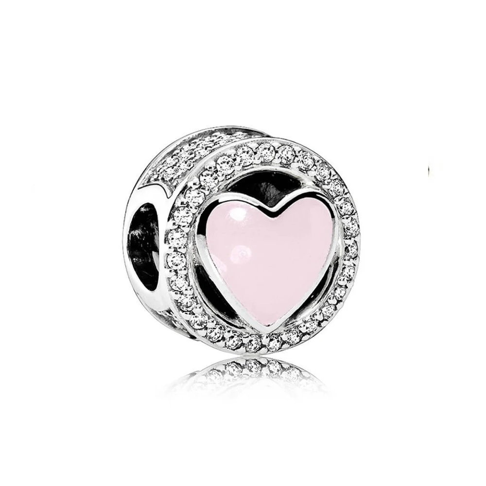 

NEW 100% 925 Sterling Silver Wonderful Love Soft Pink Enamel & Clear CZ Bead Fits Original Bracelets DIY Jewelry
