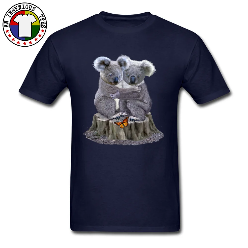 Pure Cotton Men Short Sleeve Baby Koala Bears Hugging T Shirt Customized Tops Tees Slim Fit Geek Crew Neck Tee Shirts Baby Koala Bears Hugging navy