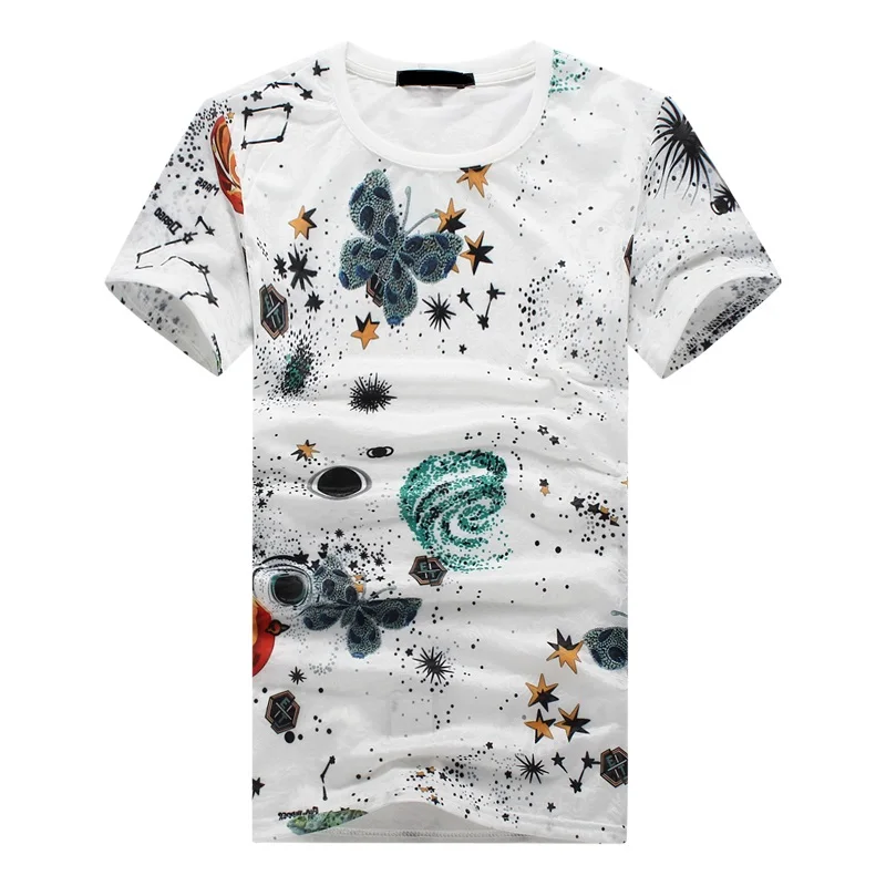 BFSBOYS 2017 Chinese Style T shirts Men Summer Fashion butterfly Printed Tshirt Casual Short 