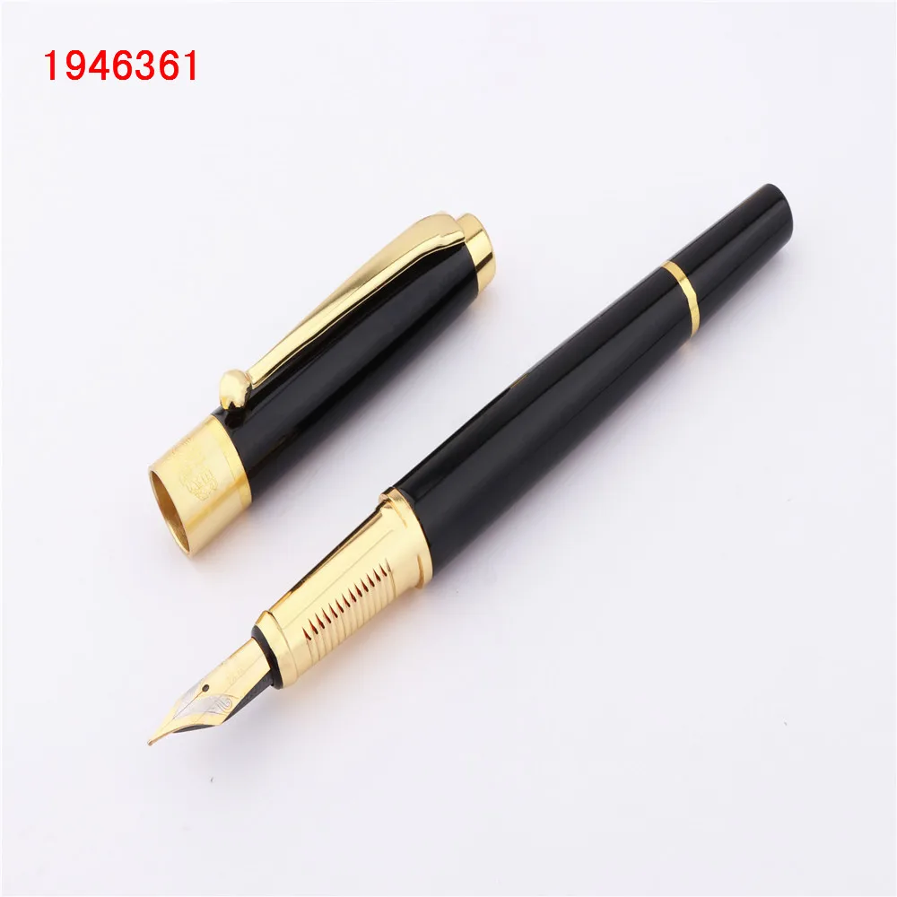 

Luxury quality 7055 Black colors school office Business Medium Nib Fountain Pen New Student Stationery Ball Hook Gold Trim