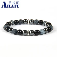 Ailatu классические ювелирные изделия 8 мм смешанные цвета выветривание оникс и черный гематитовый Камень стеклянные бусины браслет для мужчин