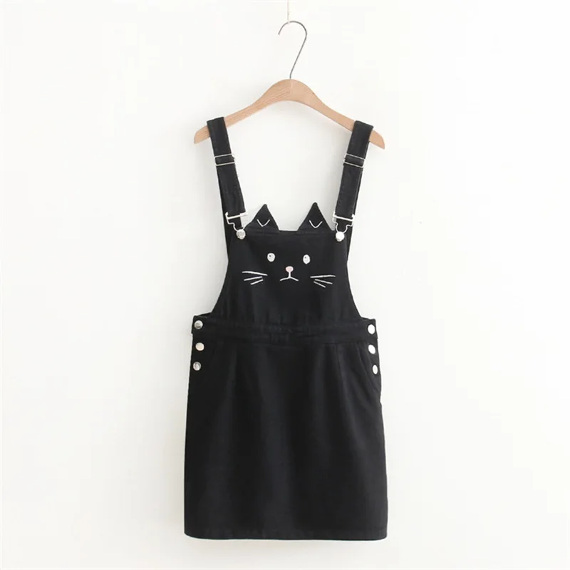 2018 New Summer Women Dressed In Suspender Harajuku Beautiful Embroidery Female Belt Monkey Jeans Dressed In Summer Dress Denim