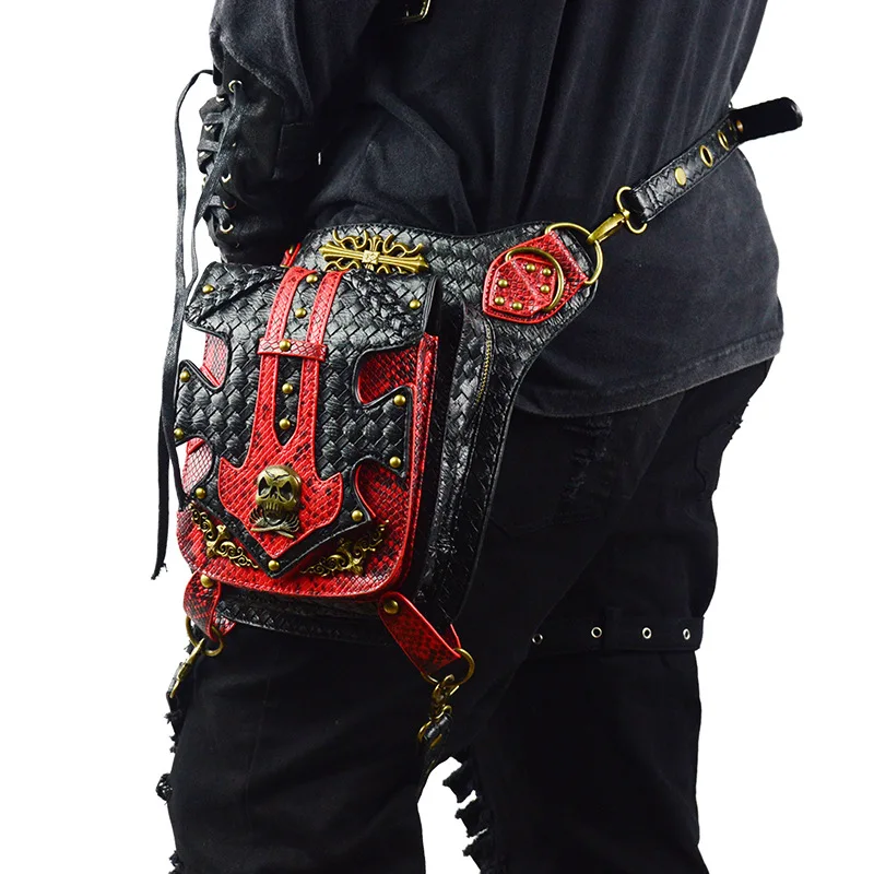 Steampunk Men Waist Bags Retro Leg Storage Crossbody Bags Gothic Leather Punk Bags Fashion