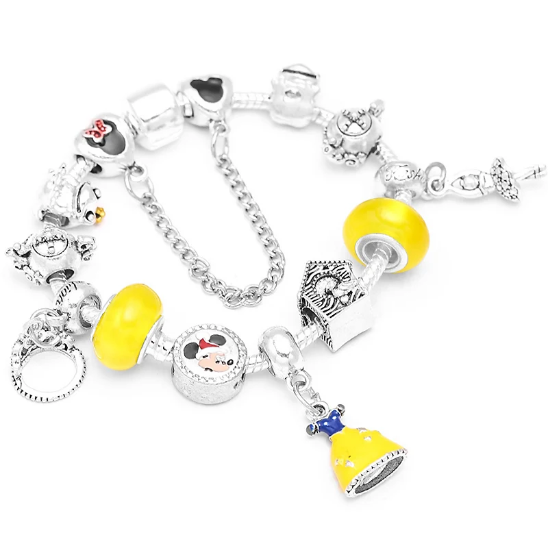 Boosbiy Dropshipping Cute Mickey Minnie Charm Bracelet For Women Kids With Silver Snake Chain Brand Bracelet Christmas Jewelry