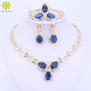

Fashion Wedding African Beads jewelry Sets Crystal Necklace Earrings For Women Gold Color Jewelry Set Wedding Accessories