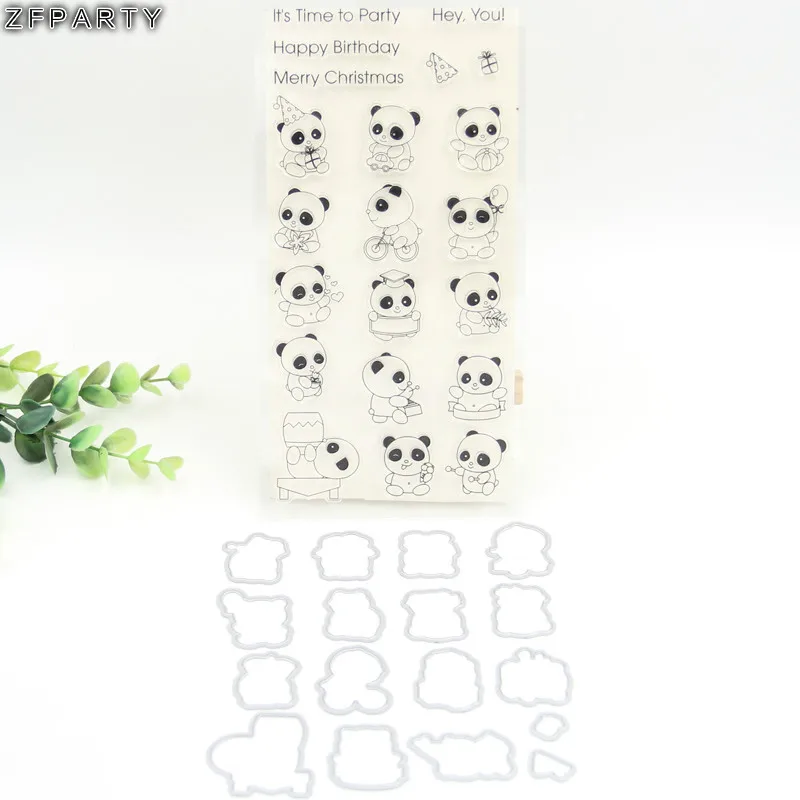 

ZFPARTY Cute Pandas Metal Cutting Dies or Transparent Clear Stamp for DIY Scrapbooking/photo album Decorative Card making