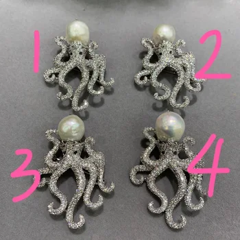 

baroque natural fresh water pearl brooch & pendant double use copper with cubic zircon octopus cuttlefish brooch unisex jewelry