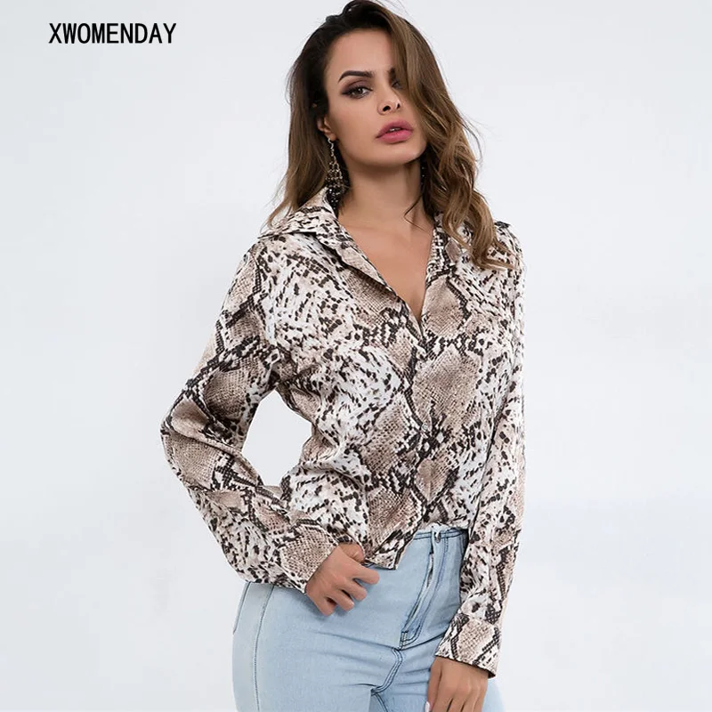 

Vintage Snake Printed Women Long Sleeve Shirt 2019 Spring Fashion Turn Down Collar Blouse Shirt Casual Tops Female Elegant Shirt