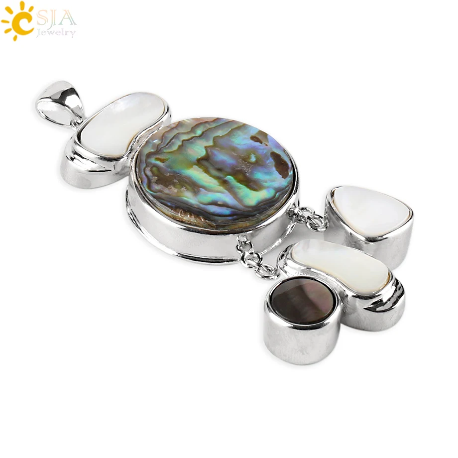 

CSJA New Zealand Natural Abalone Paua Shell Jewelry Dangle Slide Suspension Pendant Necklace Women Meditation Jewellery E471