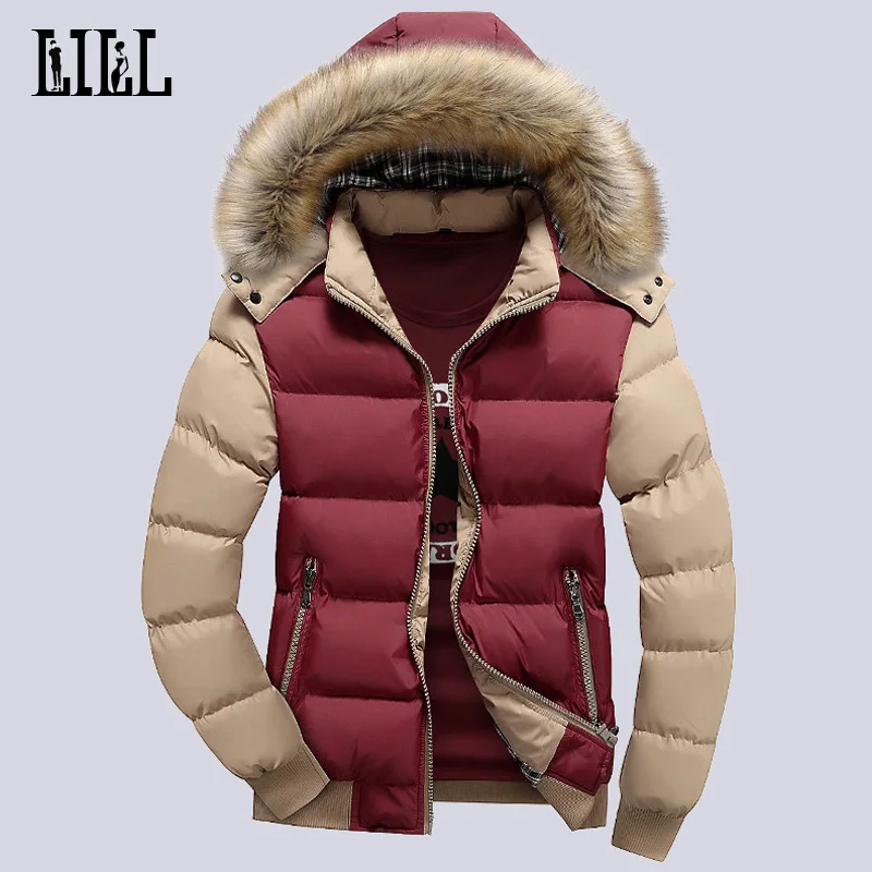 9 Color Fashion Brand Winter Men’s Down Jacket With Fur Hood Hat Slim Men Outwear Coat Casual Thick Mens Down Jackets 4XL,UMA347