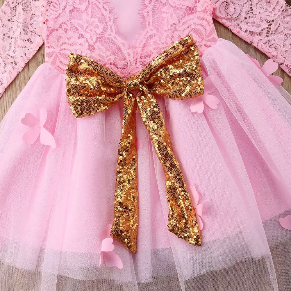 Pudcoco/платье для девочек; От 1 до 6 лет США; кружевное платье-пачка с длинными рукавами для маленьких девочек; нарядные вечерние платья для свадьбы