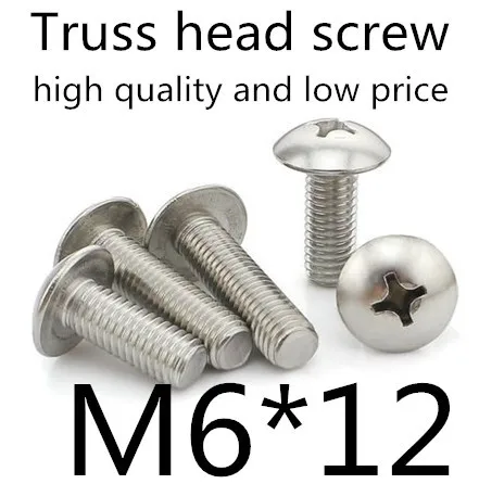 

100pcs/lot High Quality Stainless Steel A2 M6*12 Phillips Truss Head Machine Screw