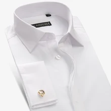 Популярные белые французские запонки, мужские вечерние рубашки, высокое качество, однотонные Саржевые рубашки с длинным рукавом и пуговицами, официальные мужские рубашки для смокинга