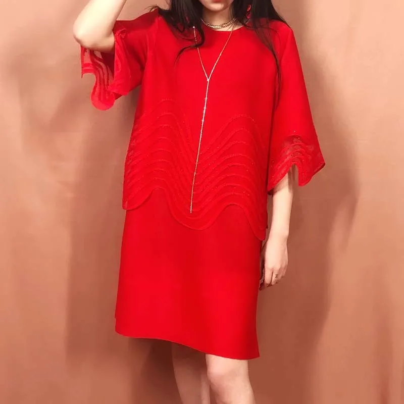 

LANMREM 2020 Spring New Fashion Temperament Women Loose Plus Casual Pleated Fake Two-piece Diamond Petal Sleeve Dress TC296